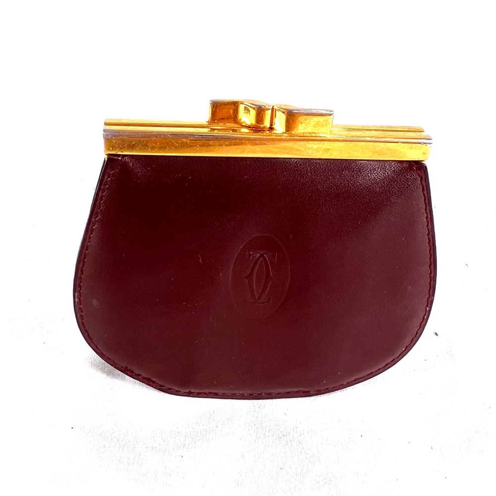 CARTIER Paris Burgundy Leather Santos 2C Clip Coin Case Wallet Made in I…